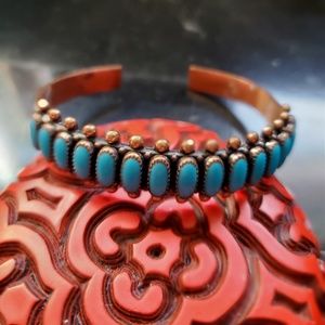 Copper and faux turquoise cuff bracelet